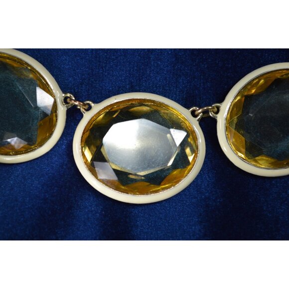 Enamel Off White Gem Necklace Unbranded Large Faceted Yellow Gemstones Fall - Picture 4 of 7